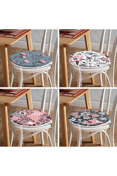 Realhomes Set of 4 Colorful Floor Flower Themed Digital Printed Modern Round Zippered Chair Cushions