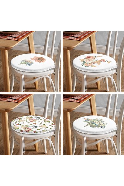 Realhomes Set de 4 perne pentru scaune rotunde moderne, cu fermoar, imprimate digital, cu modele florale