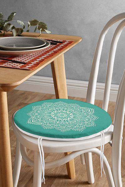 Realhomes Digital Printed Modern Round Zippered Chair Cushion with Mandala on Turquoise Floor