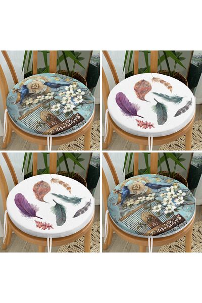 Realhomes 4-Piece Bird and Feather Modern Round Zippered Chair Cushion Set