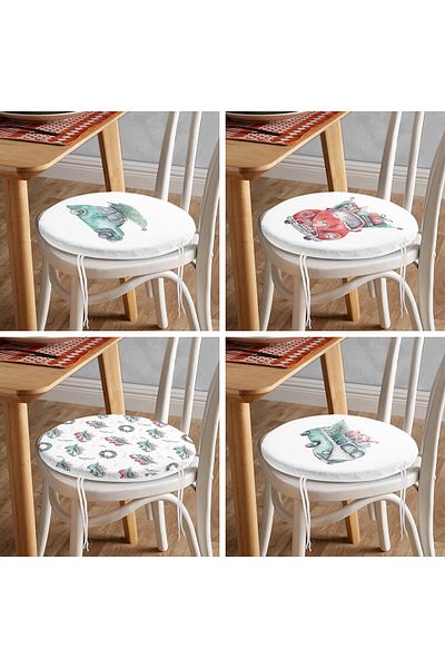 Realhomes 4-Piece Pine Wood Car Patterned Digital Printed Modern Round Zippered Chair Cushion Set