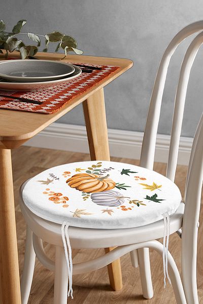 Realhomes Digital Printed Modern Round Zippered Chair Cushion with Pumpkin Pattern on White Background