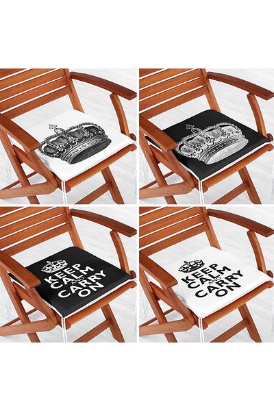Realhomes 4-Piece Keep Calm Themed King Crown Motorized Zippered Chair Cushion Set