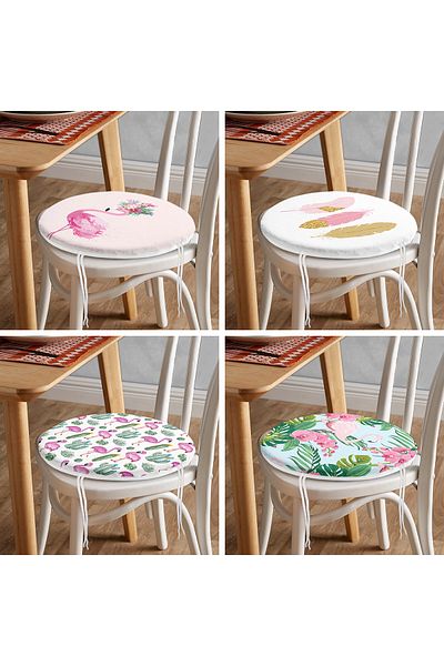 Realhomes Set of 4 Flamingo Designed Colorful Digital Printed Round Zippered Chair Cushions