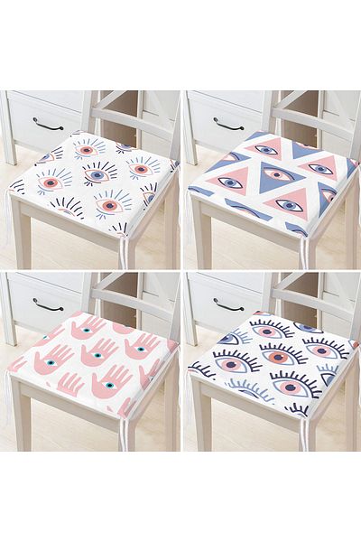 Realhomes 4-Piece Third Eye Special Designed Digital Printed Modern Zippered Chair Cushion Set