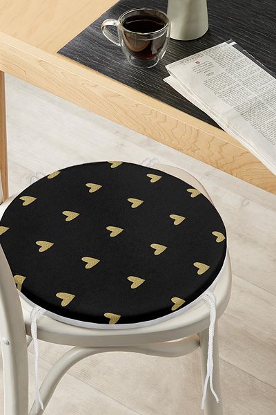 Realhomes Gold Polka Dot Digital Printed Modern Round Zippered Chair Cushion on Black Background