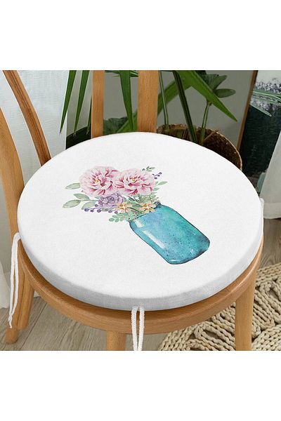 Realhomes Vase Flower Patterned Digital Printed Round Zippered Chair Cushion