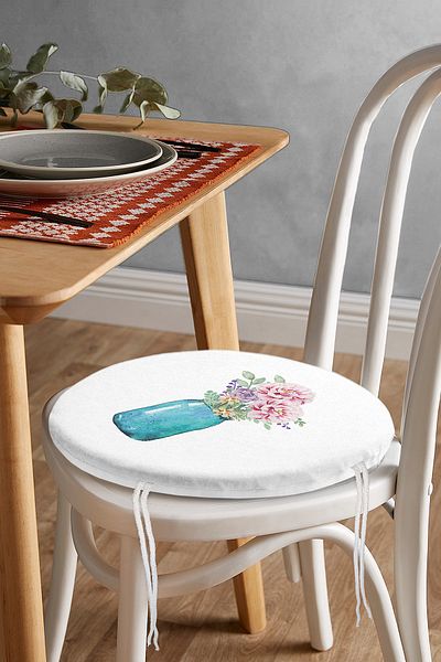Realhomes Vase Flower Patterned Digital Printed Round Zippered Chair Cushion