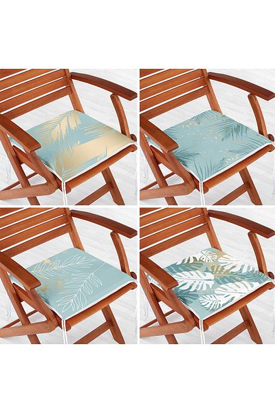Realhomes 4-Piece Green Floor Tropical Leaf Motif Zippered Chair Cushion Set