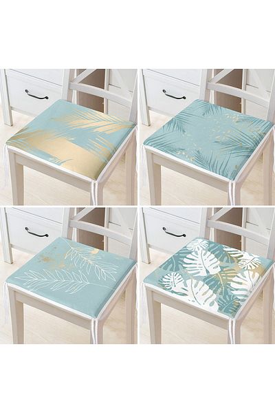 Realhomes 4-Piece Green Floor Tropical Leaf Motif Zippered Chair Cushion Set