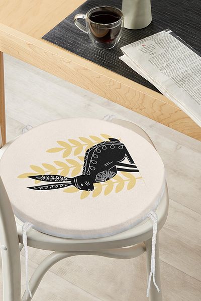 Realhomes Custom Design Digital Printed Modern Round Zippered Chair Cushion with Rabbit Silhouette