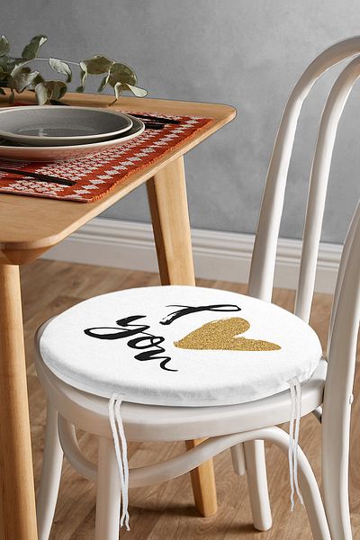 Realhomes Digital Printed Modern Round Zippered Chair Cushion with I Love You Written