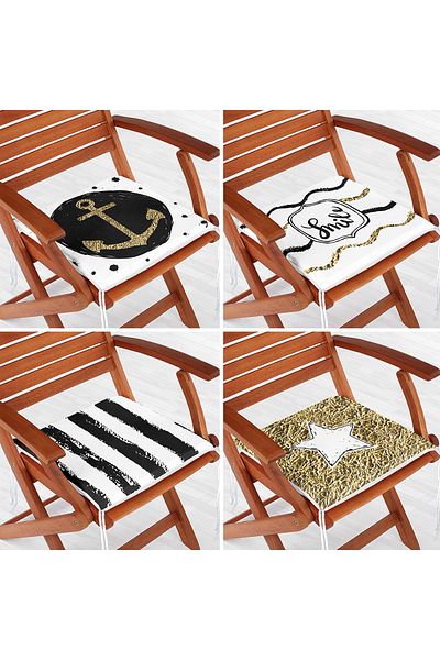 Realhomes 4-Piece Modern Zippered Chair Cushion Set with Gold Detail on White Background
