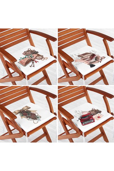 Realhomes 4-Piece White Floor Special Designed Digital Printed Modern Zippered Chair Cushion Set