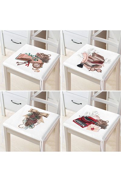 Realhomes 4-Piece White Floor Special Designed Digital Printed Modern Zippered Chair Cushion Set