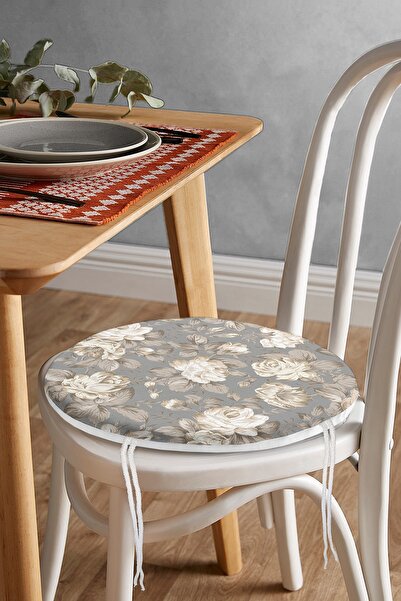 Realhomes Pernă de scaun rotundă modernă imprimată digital cu fermoar cu model trandafiri pe podea colorată