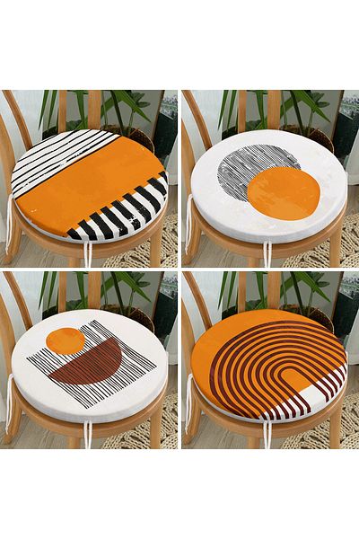 Realhomes 4-Piece Ethnic Drawing Special Design Digital Printed Modern Round Zippered Chair Cushion Set