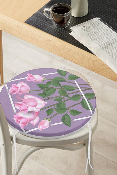 Realhomes Special Design Rose Design Digital Printed Modern Round Zippered Chair Cushion