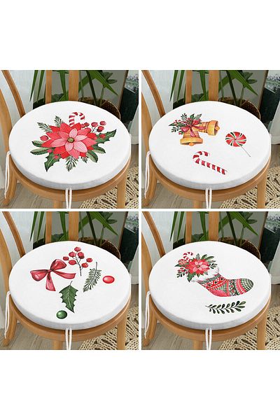 Realhomes 4-Piece Flower & Candy Designed Digital Printed Modern Round Zippered Chair Cushion Set