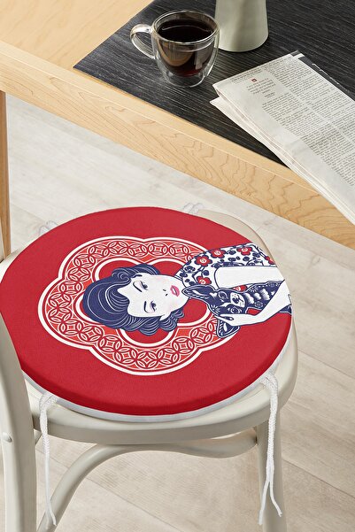 Realhomes Pernă modernă rotundă pentru scaun, cu fermoar, cu model roșu, care...