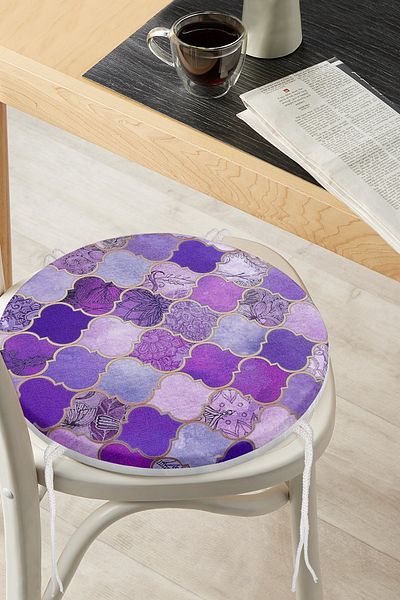 Realhomes Purple Colored Ogea Patterned Special Design Round Zippered Chair Cushion