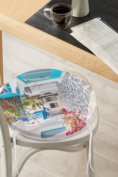 Realhomes Pernă pentru scaun rotundă cu fermoar, imprimată digital cu tematică florală