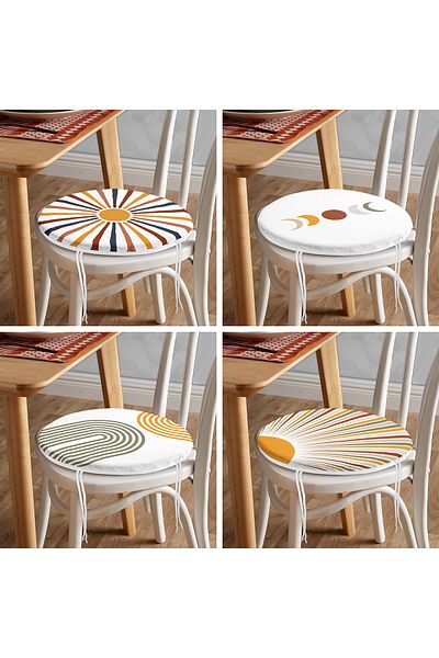 Realhomes 4-Piece Sunrise Special Designed Digital Printed Modern Round Zippered Chair Cushion Set