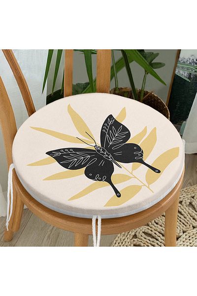 Realhomes Custom Design Digital Printed Round Zippered Chair Cushion with Butterfly Silhouette
