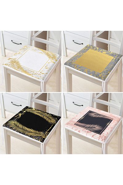 Realhomes 4-Piece Gold Detailed Marble Patterned Modern Zippered Chair Cushion Set on Colorful Floor