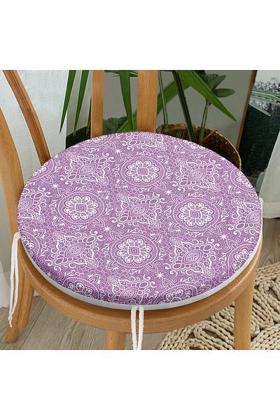 Realhomes Damask Figured Special Design Digital Printed Modern Round Zippered Chair Cushion