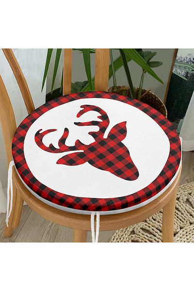 Realhomes Modern Plaid Deer Pattern Digital Printed Round Zippered Chair Cushion