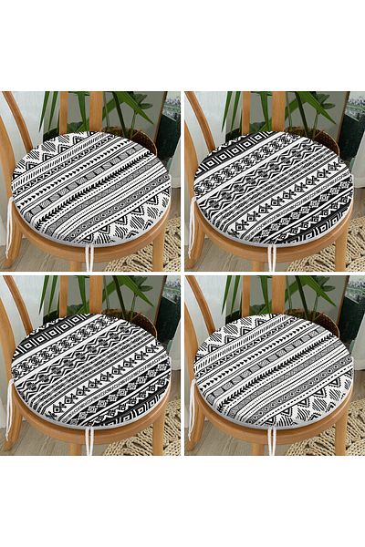 Realhomes Set of 4 Special Design Scandinavian Drawing Digital Printed Modern Round Zippered Chair Cushions