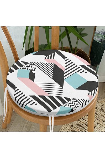 Realhomes Modern Geometric Shaped Digital Printed Round Zippered Chair Cushion