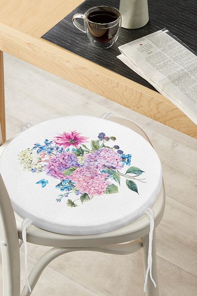 Realhomes Lilac Color Bunch Lily Motif Round Zippered Chair Cushion