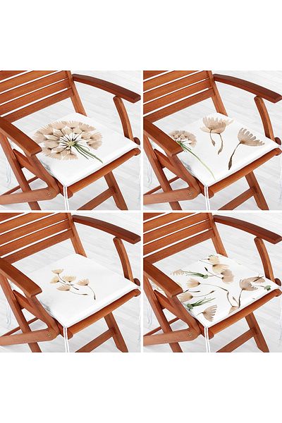 Realhomes 4-Piece Modern Zippered Chair Cushion Set with Flower Pattern on White Background