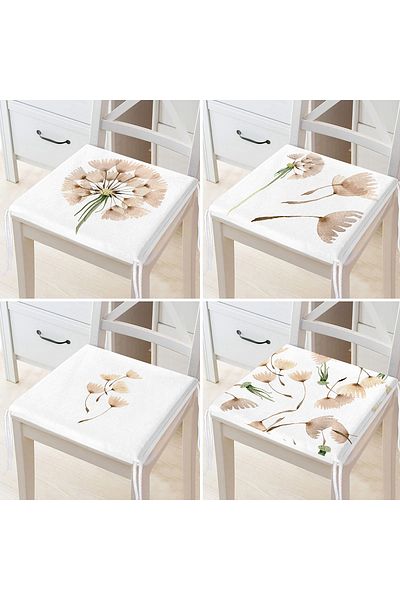 Realhomes 4-Piece Modern Zippered Chair Cushion Set with Flower Pattern on White Background