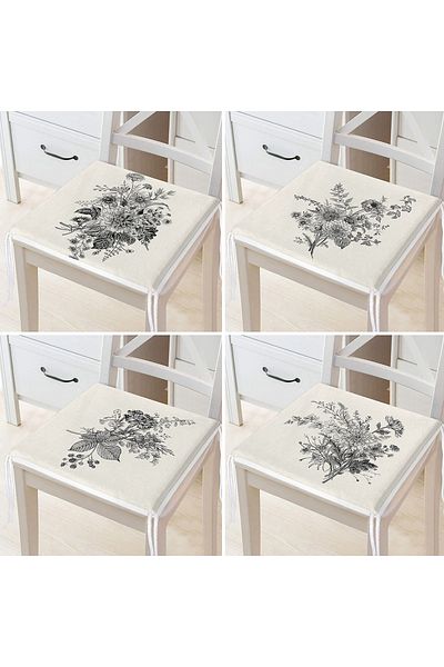 Realhomes 4-Piece Colorful Modern Zippered Chair Cushion Set with Leaf Pattern on the Floor