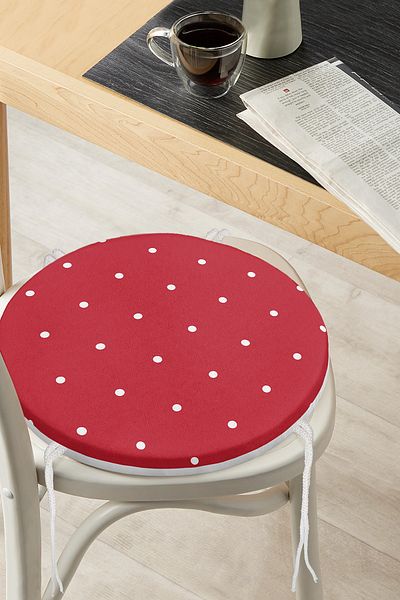 Realhomes White Polka Dot Digital Printed Modern Round Zippered Chair Cushion on Colorful Floor