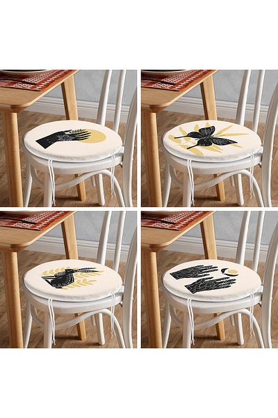 Realhomes 4-Piece Butterfly & Mehndi Special Designed Digital Printed Modern Round Zippered Chair Cushion Set