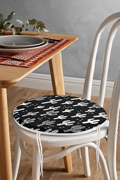 Realhomes Μαξιλάρι καρέκλας με στρογγυλό φερμουάρ με ψηφιακή εκτύπωση Black W...