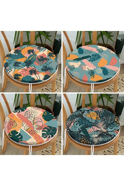 Realhomes 4-Piece Modern Round Zippered Chair Cushion Set with Onedraw Drawing on Colorful Floor