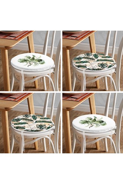 Realhomes 4-Piece Tropical Leaf Special Designed Digital Printed Modern Round Zippered Chair Cushion Set