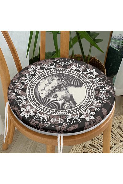 Realhomes Digital Printed Round Zippered Chair Cushion with Rose & Portrait Motif