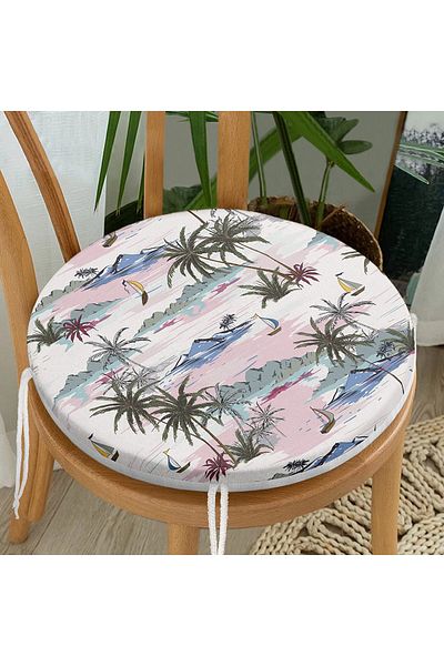 Realhomes Palm Tree Motif Island Patterned Digital Printed Round Zippered Chair Cushion