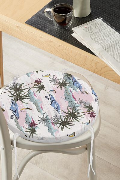 Realhomes Palm Tree Motif Island Patterned Digital Printed Round Zippered Chair Cushion