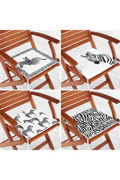 Realhomes 4-Piece Black and White Zebra Pattern Design Zippered Chair Cushion Set