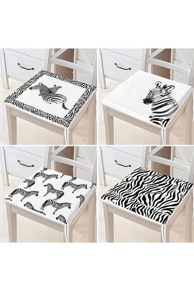Realhomes 4-Piece Black and White Zebra Pattern Design Zippered Chair Cushion Set