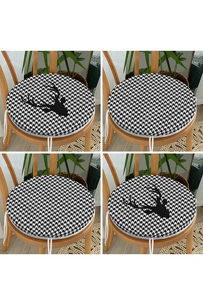 Realhomes Set of 4 Herringbone Designed Deer Motif Round Zippered Chair Cushions
