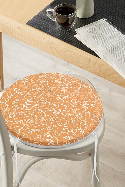 Realhomes Colorful Floral Patterned Digital Printed Modern Round Zippered Chair Cushion on the Floor