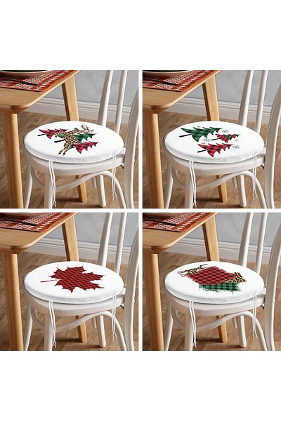 Realhomes 4-Piece Plaid Model Pine Tree Christmas Combination Modern Round Zippered Chair Cushion Set